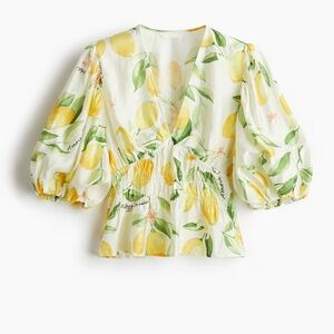 H&M Lemon Print Blouse - White and Yellow